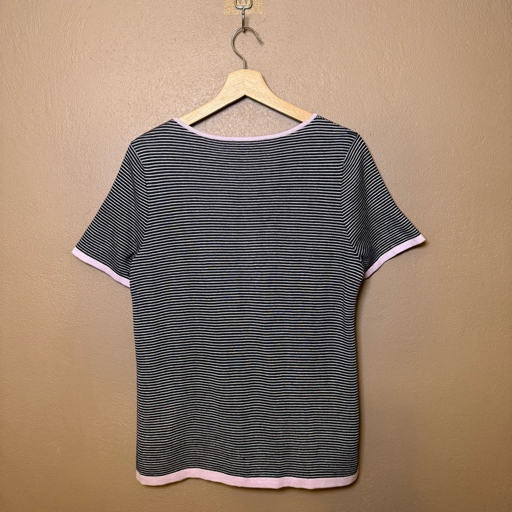 Talbots Womens Size Medium Short Sleeve Knit Striped Shirt 100% Cotton Feminine - Picture 9 of 13